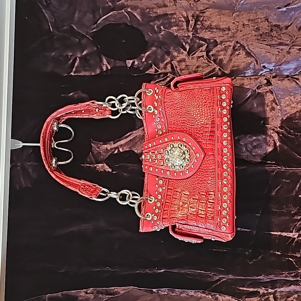 Red Croc Flower Handbag